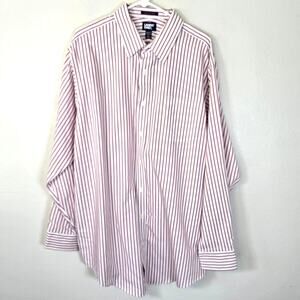 Lands End Traditional Fit Shirt Men's 18-37T Red Stripe No Iron Supima Pinpoint